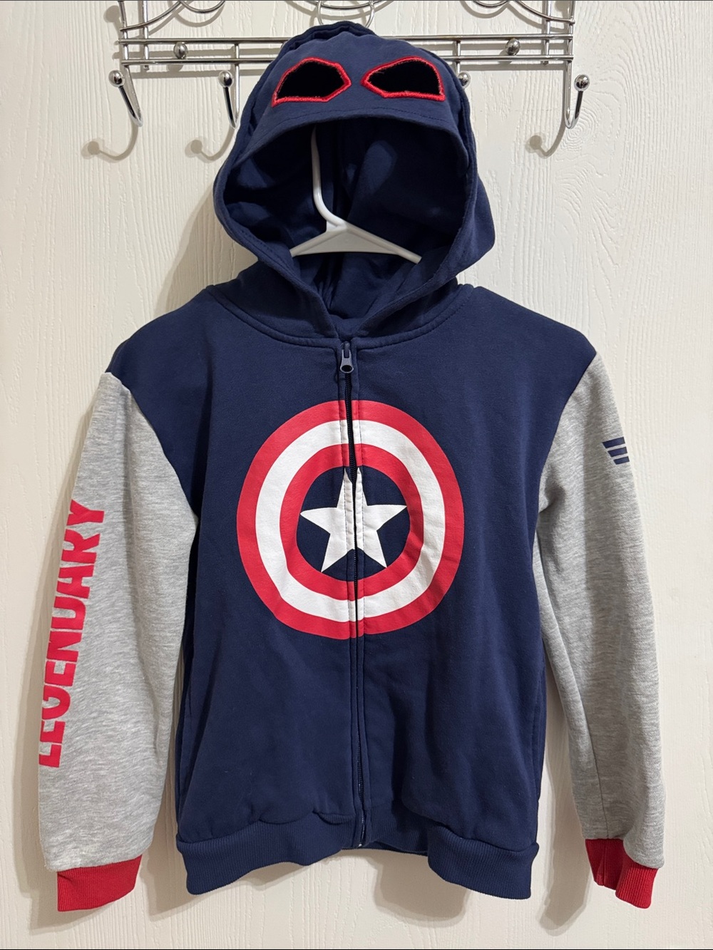 Marvel Captain America Cosplay Masked Hoodie Full Zip Boys 10 12 Warm Kidcore